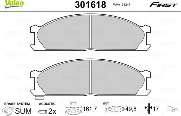 Valeo 301618 - Тормозные колодки, дисковые, комплект parts5.com