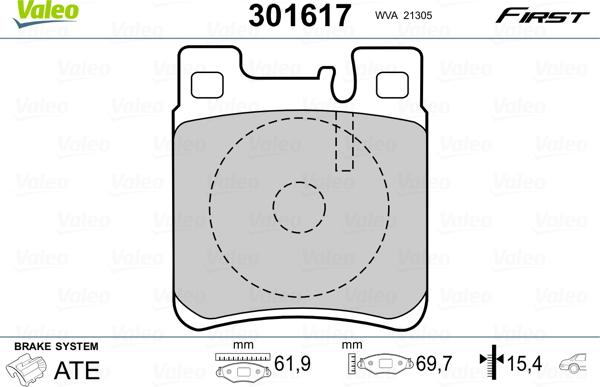 Valeo 301617 - Тормозные колодки, дисковые, комплект parts5.com