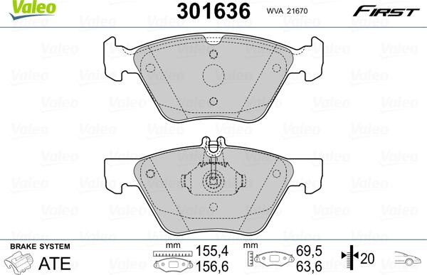 Valeo 301636 - Тормозные колодки, дисковые, комплект parts5.com