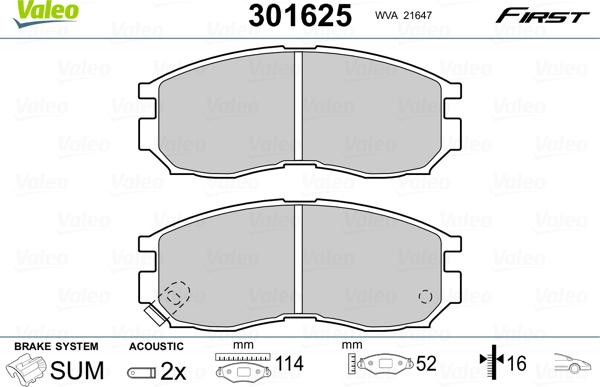 Valeo 301625 - Тормозные колодки, дисковые, комплект parts5.com