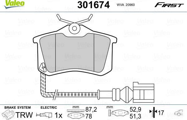 Valeo 301674 - Тормозные колодки, дисковые, комплект parts5.com