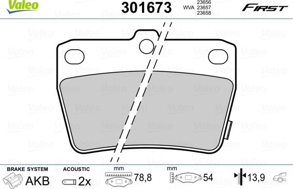 Valeo 301673 - Тормозные колодки, дисковые, комплект parts5.com