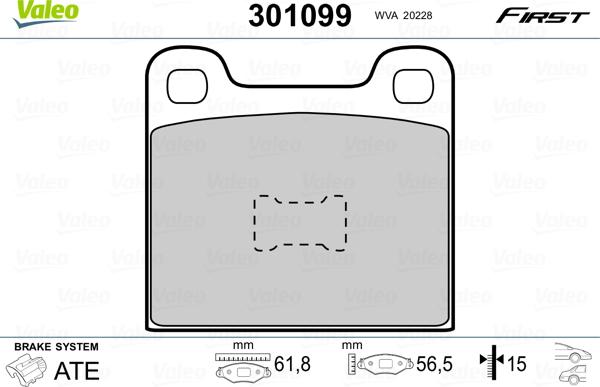 Valeo 301099 - Тормозные колодки, дисковые, комплект parts5.com