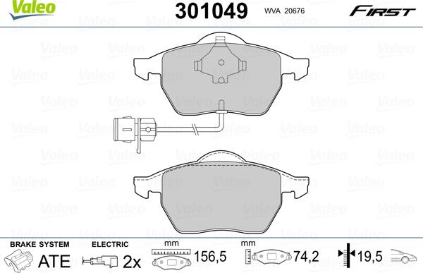 Valeo 301049 - Тормозные колодки, дисковые, комплект parts5.com