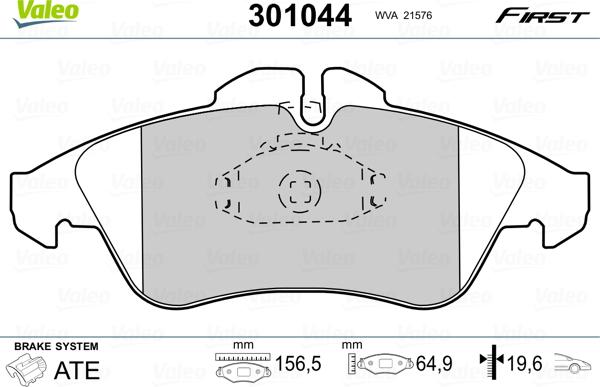 Valeo 301044 - Тормозные колодки, дисковые, комплект parts5.com