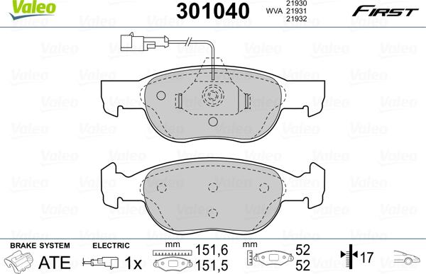 Valeo 301040 - Тормозные колодки, дисковые, комплект parts5.com