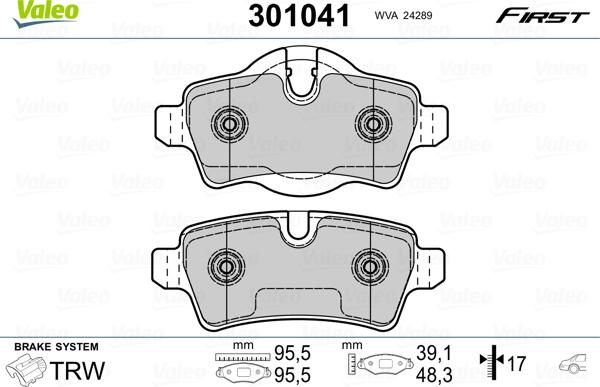 Valeo 301041 - Тормозные колодки, дисковые, комплект parts5.com