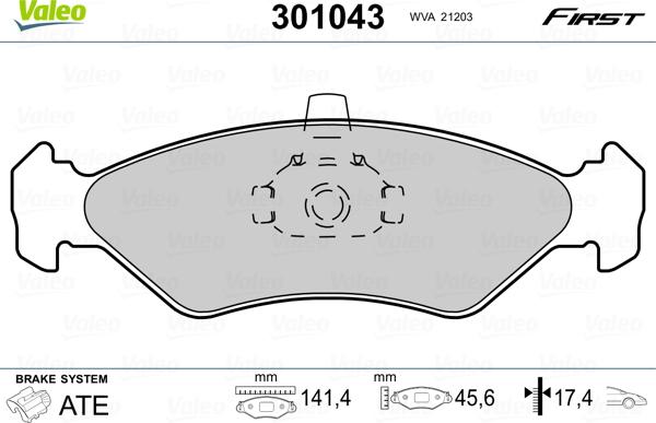 Valeo 301043 - Тормозные колодки, дисковые, комплект parts5.com