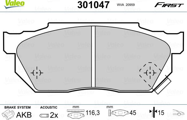 Valeo 301047 - Тормозные колодки, дисковые, комплект parts5.com