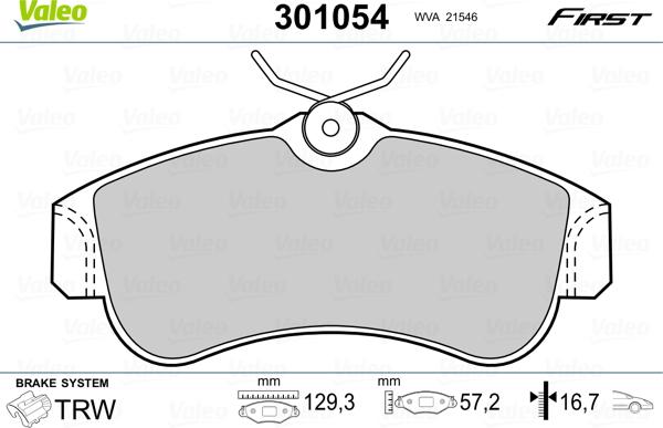 Valeo 301054 - Тормозные колодки, дисковые, комплект parts5.com