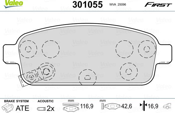 Valeo 301055 - Тормозные колодки, дисковые, комплект parts5.com