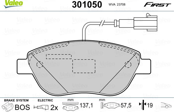 Valeo 301050 - Тормозные колодки, дисковые, комплект parts5.com