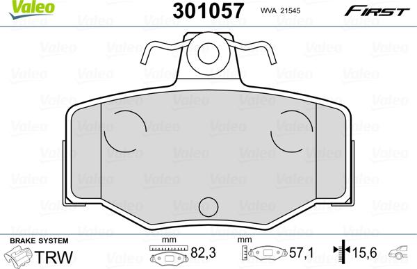 Valeo 301057 - Тормозные колодки, дисковые, комплект parts5.com