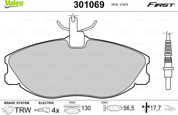 Valeo 301069 - Тормозные колодки, дисковые, комплект parts5.com