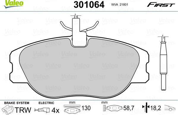 Valeo 301064 - Тормозные колодки, дисковые, комплект parts5.com