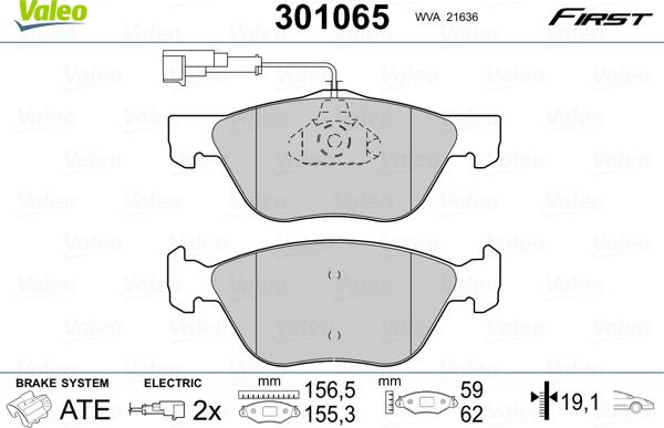 Valeo 301065 - Тормозные колодки, дисковые, комплект parts5.com