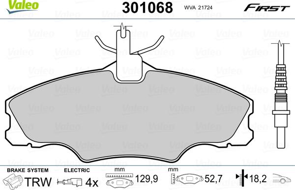 Valeo 301068 - Тормозные колодки, дисковые, комплект parts5.com