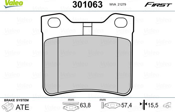 Valeo 301063 - Тормозные колодки, дисковые, комплект parts5.com