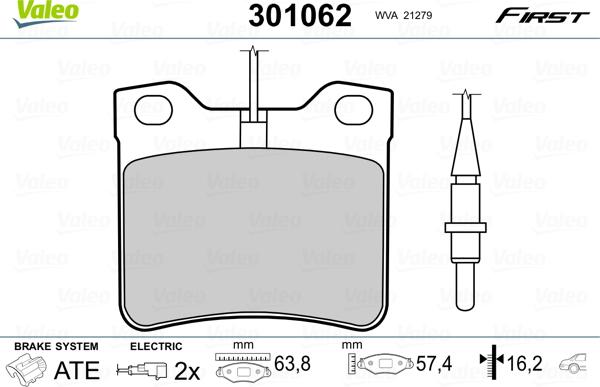 Valeo 301062 - Тормозные колодки, дисковые, комплект parts5.com