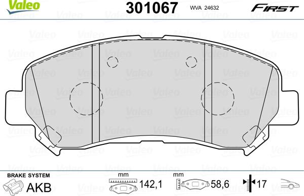 Valeo 301067 - Тормозные колодки, дисковые, комплект parts5.com