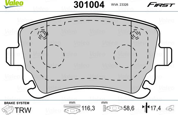 Valeo 301004 - Тормозные колодки, дисковые, комплект parts5.com