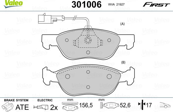 Valeo 301006 - Тормозные колодки, дисковые, комплект parts5.com