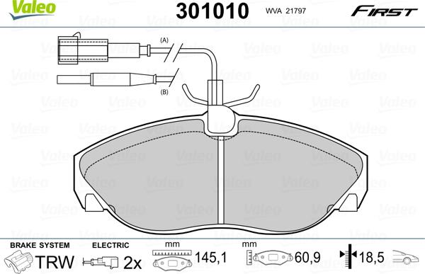 Valeo 301010 - Тормозные колодки, дисковые, комплект parts5.com