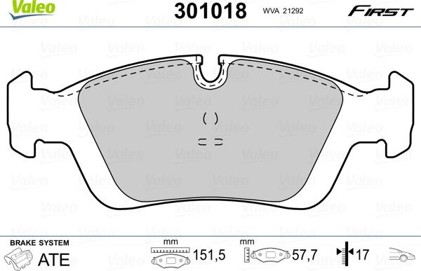 Valeo 301018 - Тормозные колодки, дисковые, комплект parts5.com