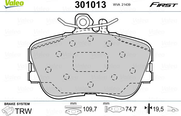 Valeo 301013 - Тормозные колодки, дисковые, комплект parts5.com