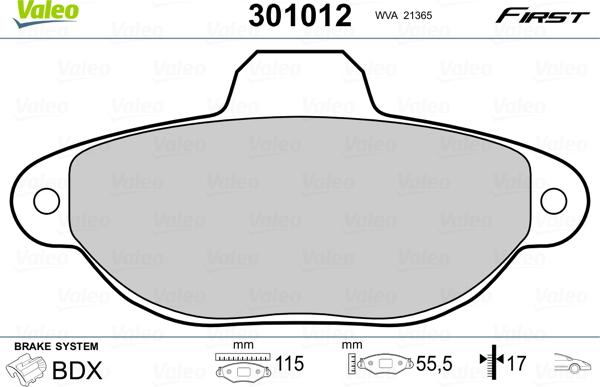 Valeo 301012 - Тормозные колодки, дисковые, комплект parts5.com