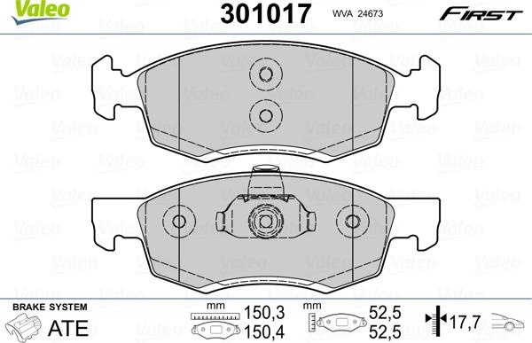 Valeo 301017 - Тормозные колодки, дисковые, комплект parts5.com