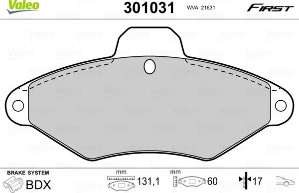 Valeo 301031 - Тормозные колодки, дисковые, комплект parts5.com