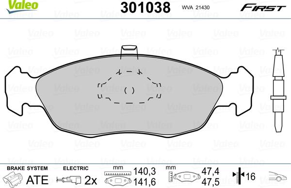 Valeo 301038 - Тормозные колодки, дисковые, комплект parts5.com