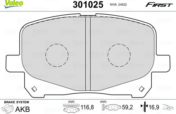 Valeo 301025 - Тормозные колодки, дисковые, комплект parts5.com