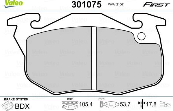 Valeo 301075 - Тормозные колодки, дисковые, комплект parts5.com