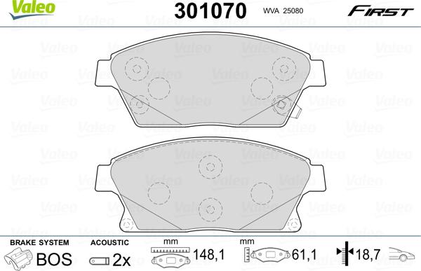 Valeo 301070 - Тормозные колодки, дисковые, комплект parts5.com