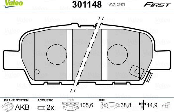 Valeo 301148 - Тормозные колодки, дисковые, комплект parts5.com