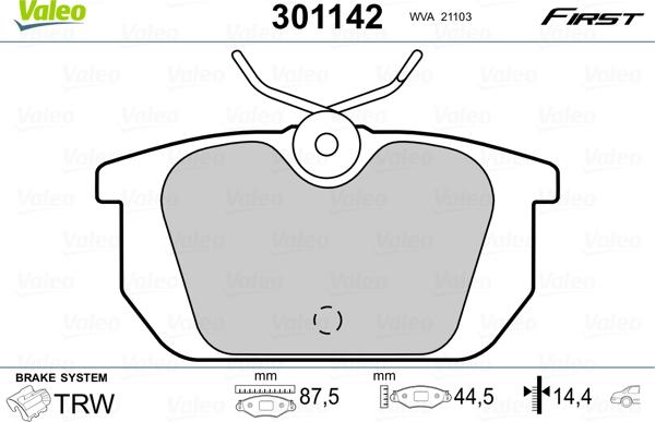 Valeo 301142 - Тормозные колодки, дисковые, комплект parts5.com