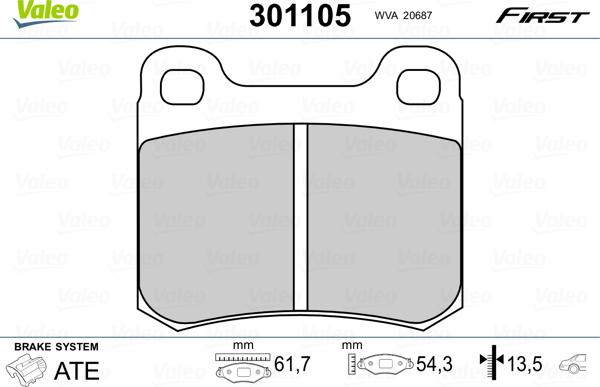 Valeo 301105 - Тормозные колодки, дисковые, комплект parts5.com