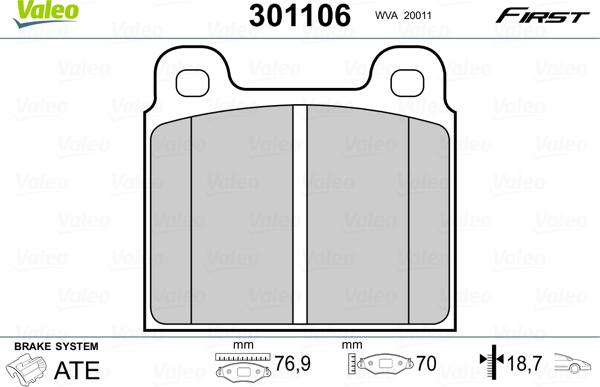 Valeo 301106 - Тормозные колодки, дисковые, комплект parts5.com