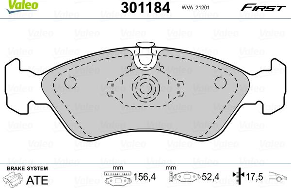 Valeo 301184 - Тормозные колодки, дисковые, комплект parts5.com