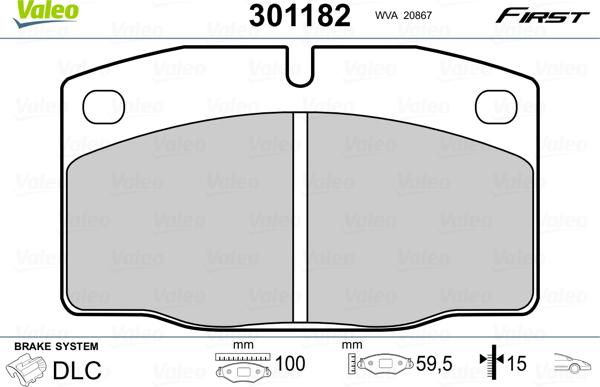 Valeo 301182 - Тормозные колодки, дисковые, комплект parts5.com