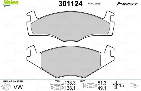 Valeo 301124 - Тормозные колодки, дисковые, комплект parts5.com