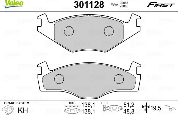 Valeo 301128 - Тормозные колодки, дисковые, комплект parts5.com