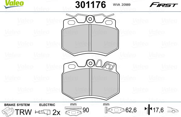 Valeo 301176 - Тормозные колодки, дисковые, комплект parts5.com