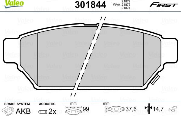 Valeo 301844 - Тормозные колодки, дисковые, комплект parts5.com