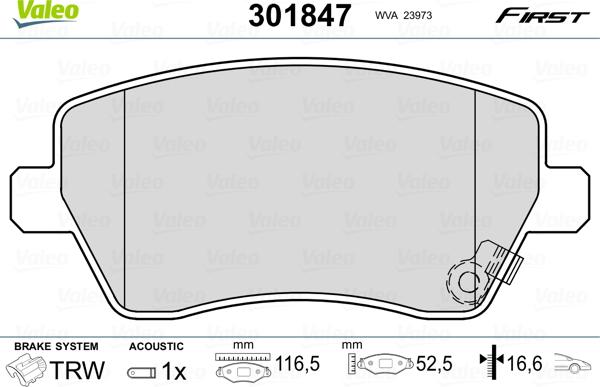 Valeo 301847 - Тормозные колодки, дисковые, комплект parts5.com