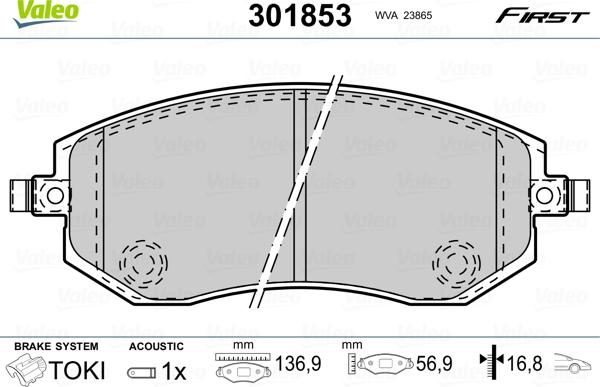 Valeo 301853 - Тормозные колодки, дисковые, комплект parts5.com