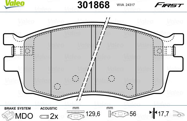 Valeo 301868 - Тормозные колодки, дисковые, комплект parts5.com