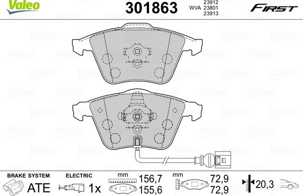 Valeo 301863 - Тормозные колодки, дисковые, комплект parts5.com